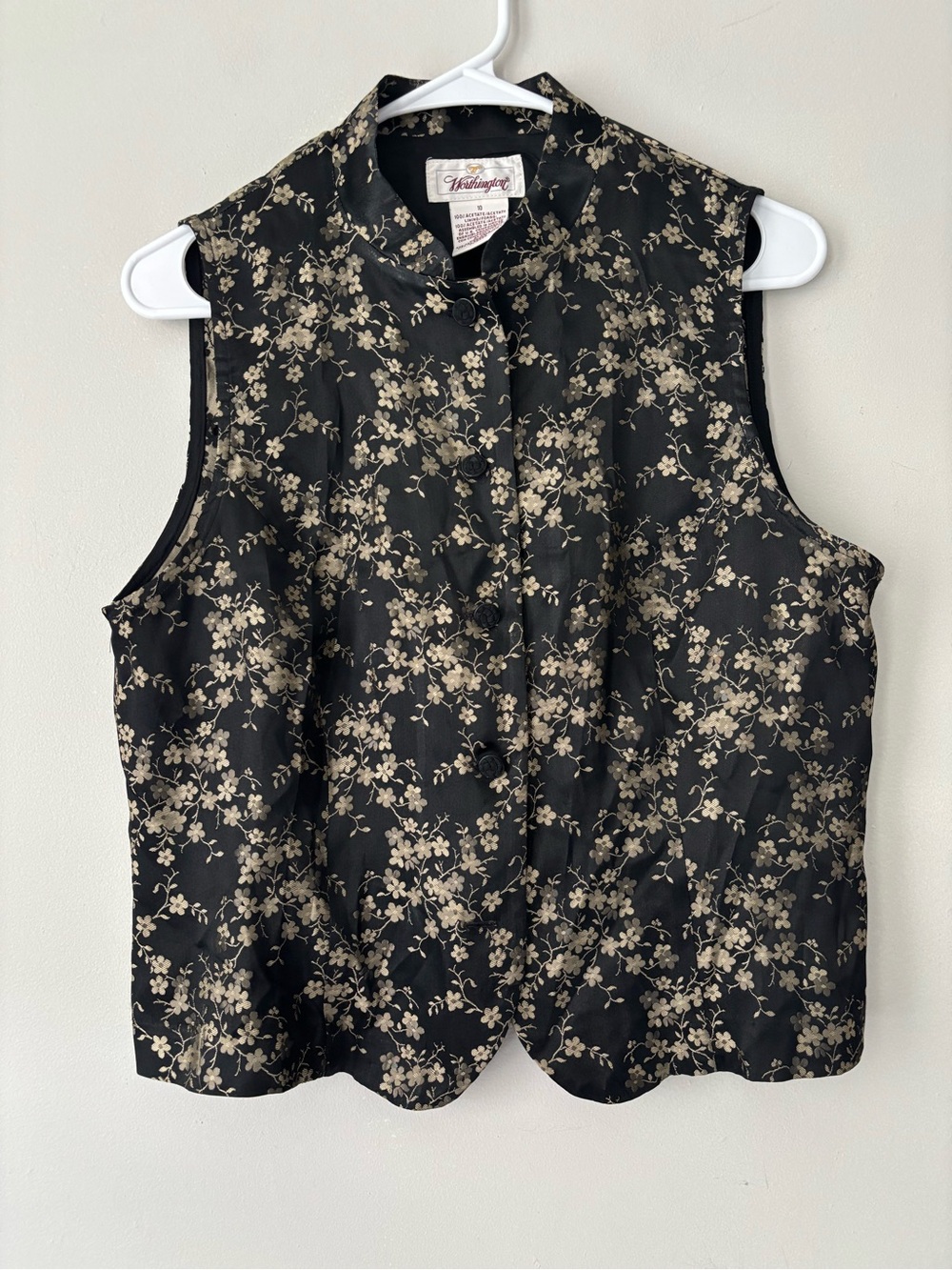 Y2K Black & Gold Floral Chinese Metallic Button Up Top Whimsygoth Vest - Medium